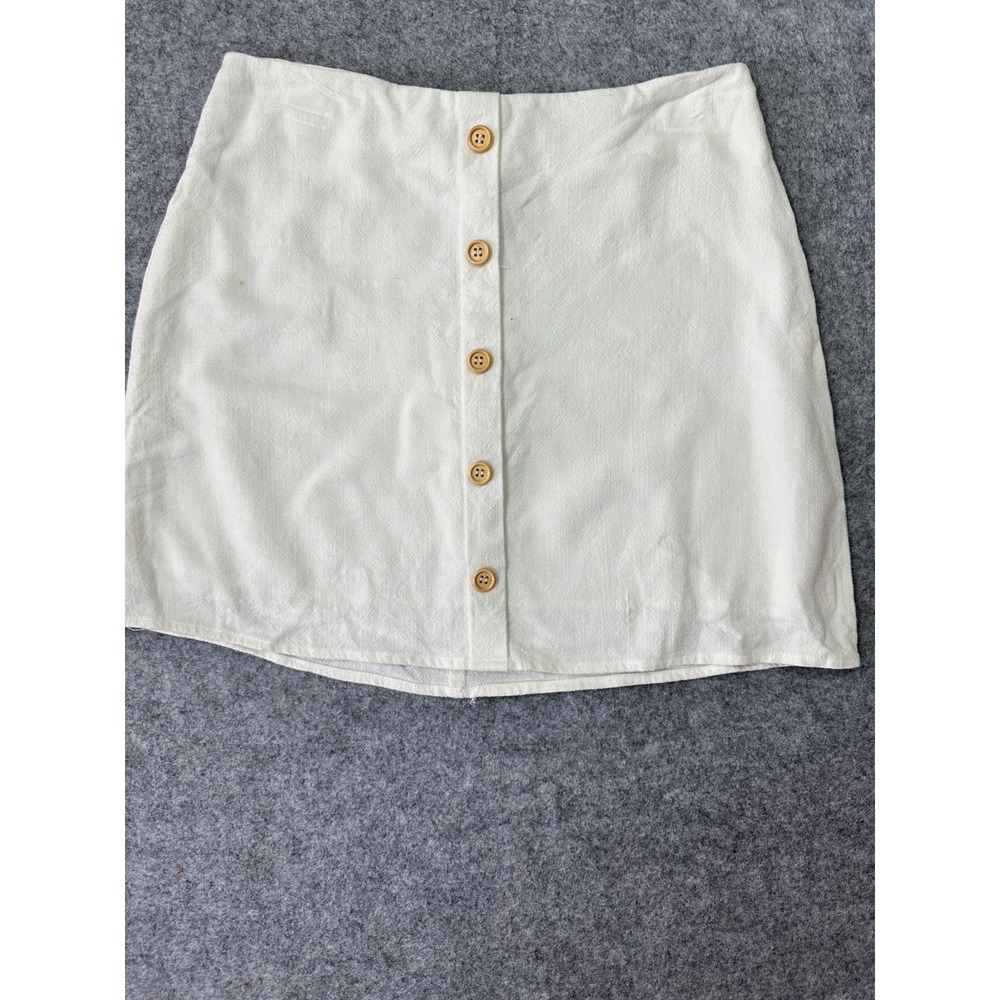 Blue Blush Mini Skirt Womens Small White Linen Back Zip Minimalist Cocktail